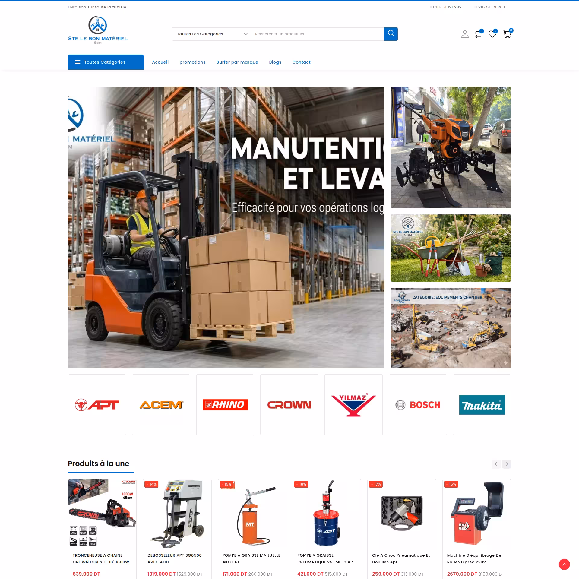 Page d’accueil du site Ste le Bon Matériel (bonmateriel.com.tn) réalisé par MCS