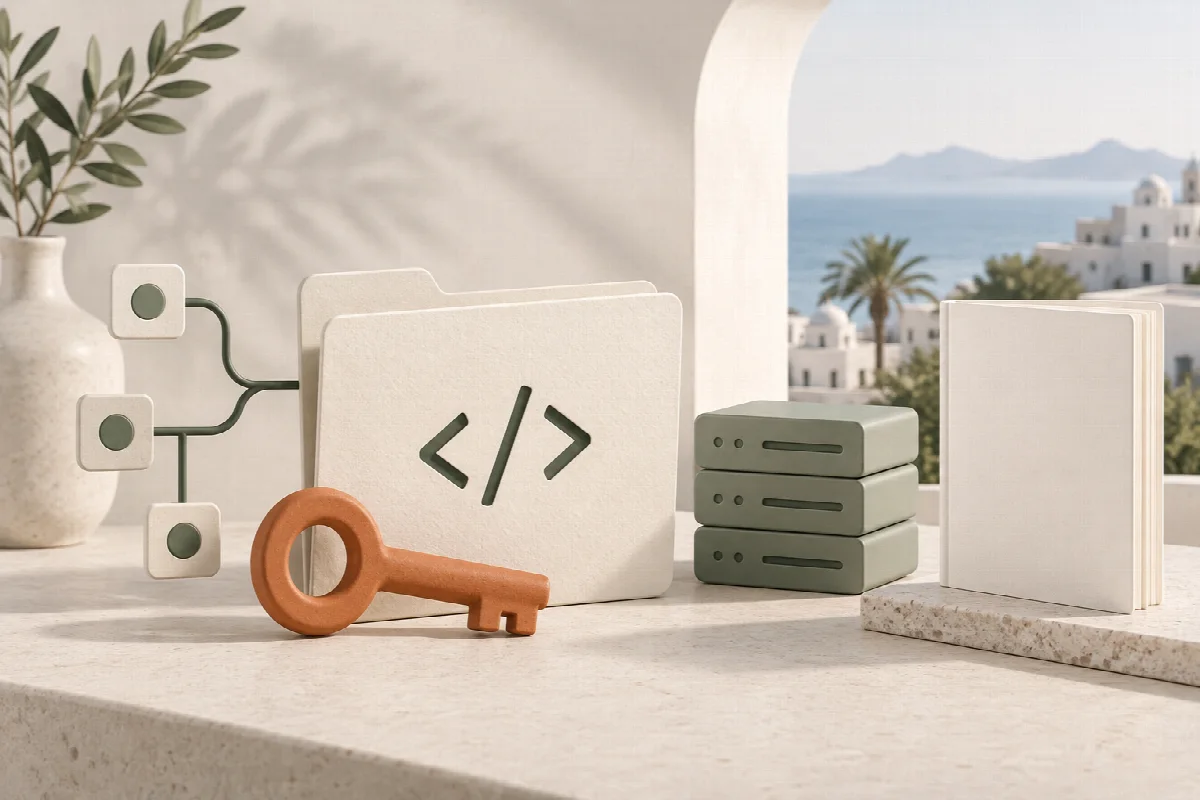 Illustration : Propriété du code d'un CRM sur mesure : dépôt Git au nom du client, documentation, et hébergement au choix sur serveur ou infrastructure interne