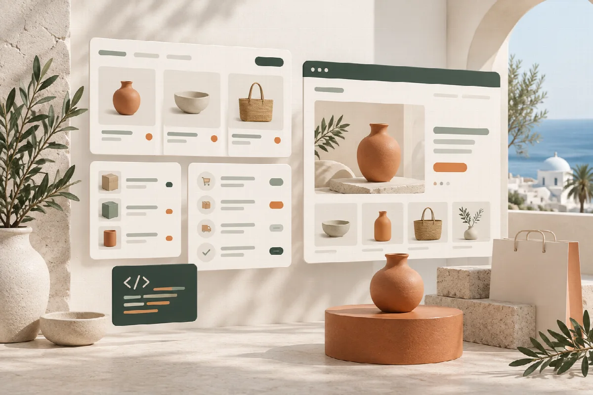 Illustration : CMS e-commerce sur mesure MCS : interface d'administration et boutique en ligne construites module par module, code source livré
