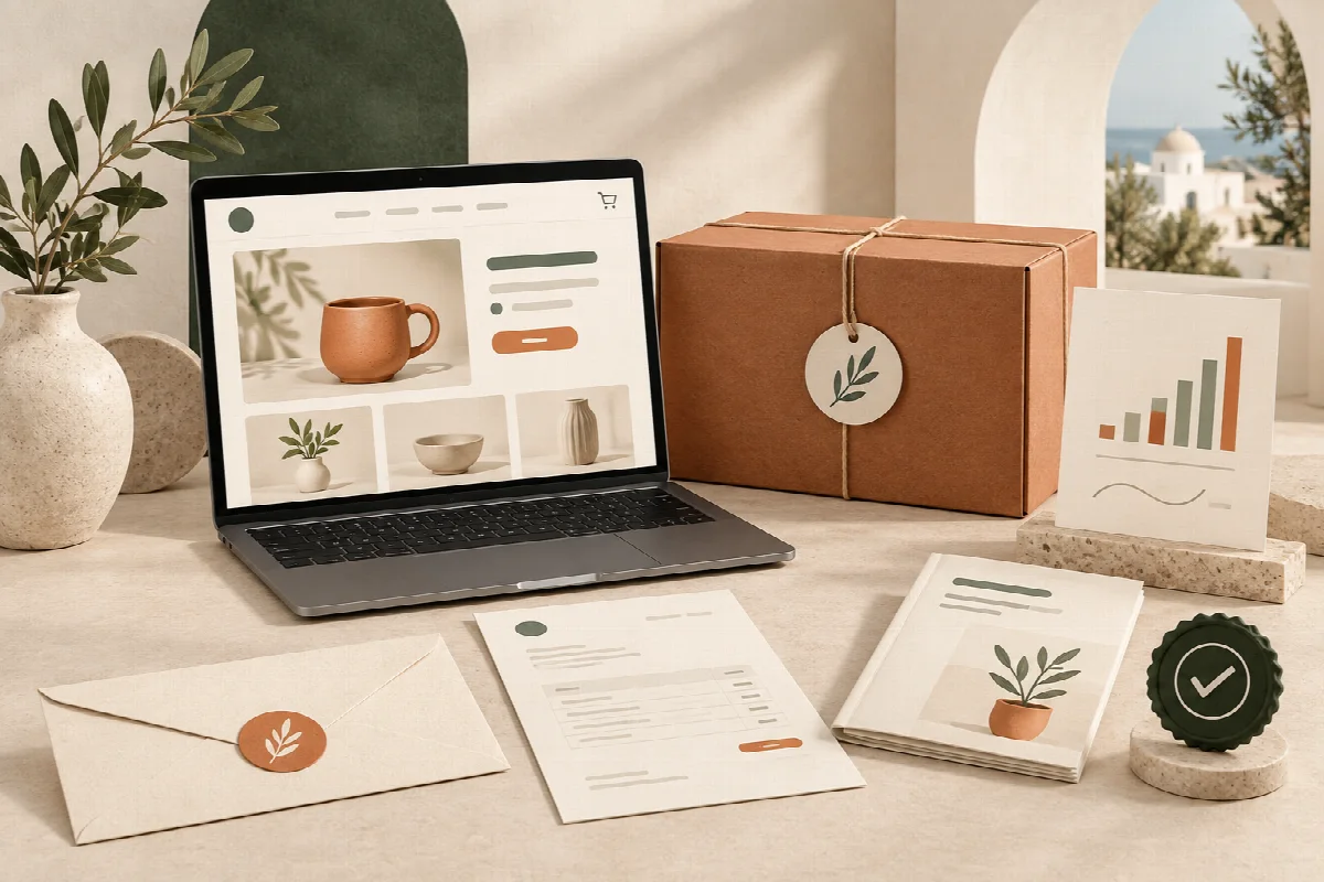 Illustration : Tout ce qui est livré avec une boutique en ligne MCS : facturation TVA conforme, e-mails transactionnels, tableau de bord des ventes, formation et garantie 3 mois