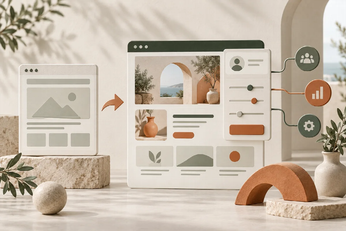 Illustration : Quand choisir un site sur mesure : un template rigide face à un site construit sur mesure avec espace client, configurateur et connexion CRM
